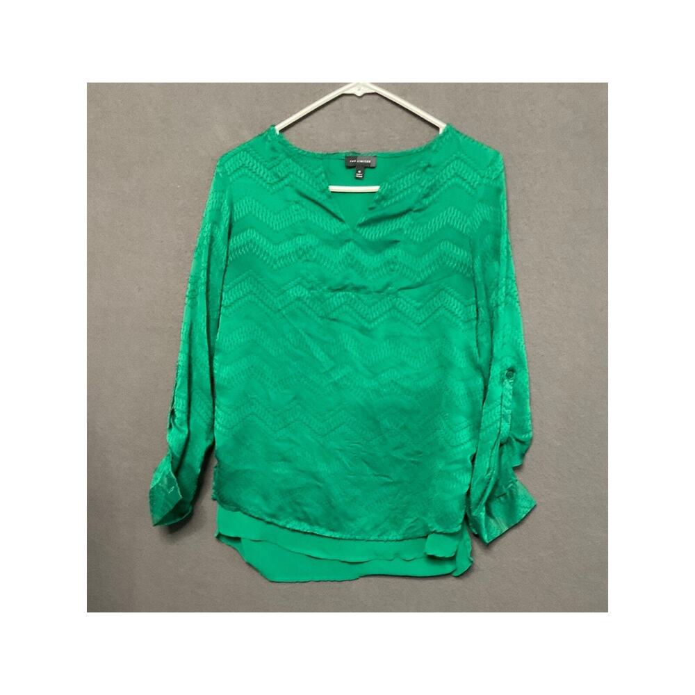The Limited Chevron Blouse XS Green Roll Tab‎ Sleeves Lined Textured Feminine